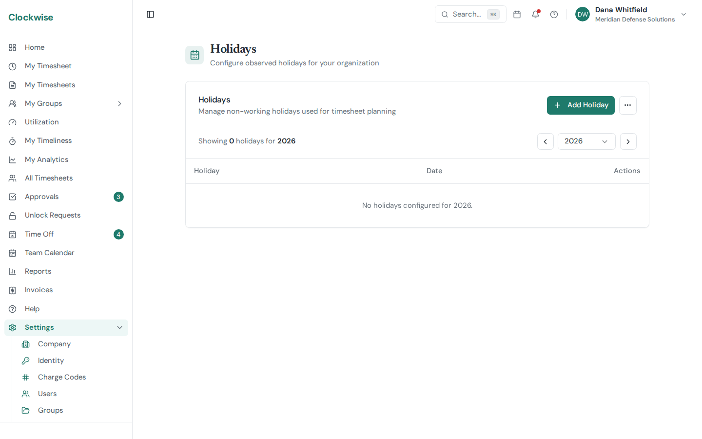 The company holiday calendar