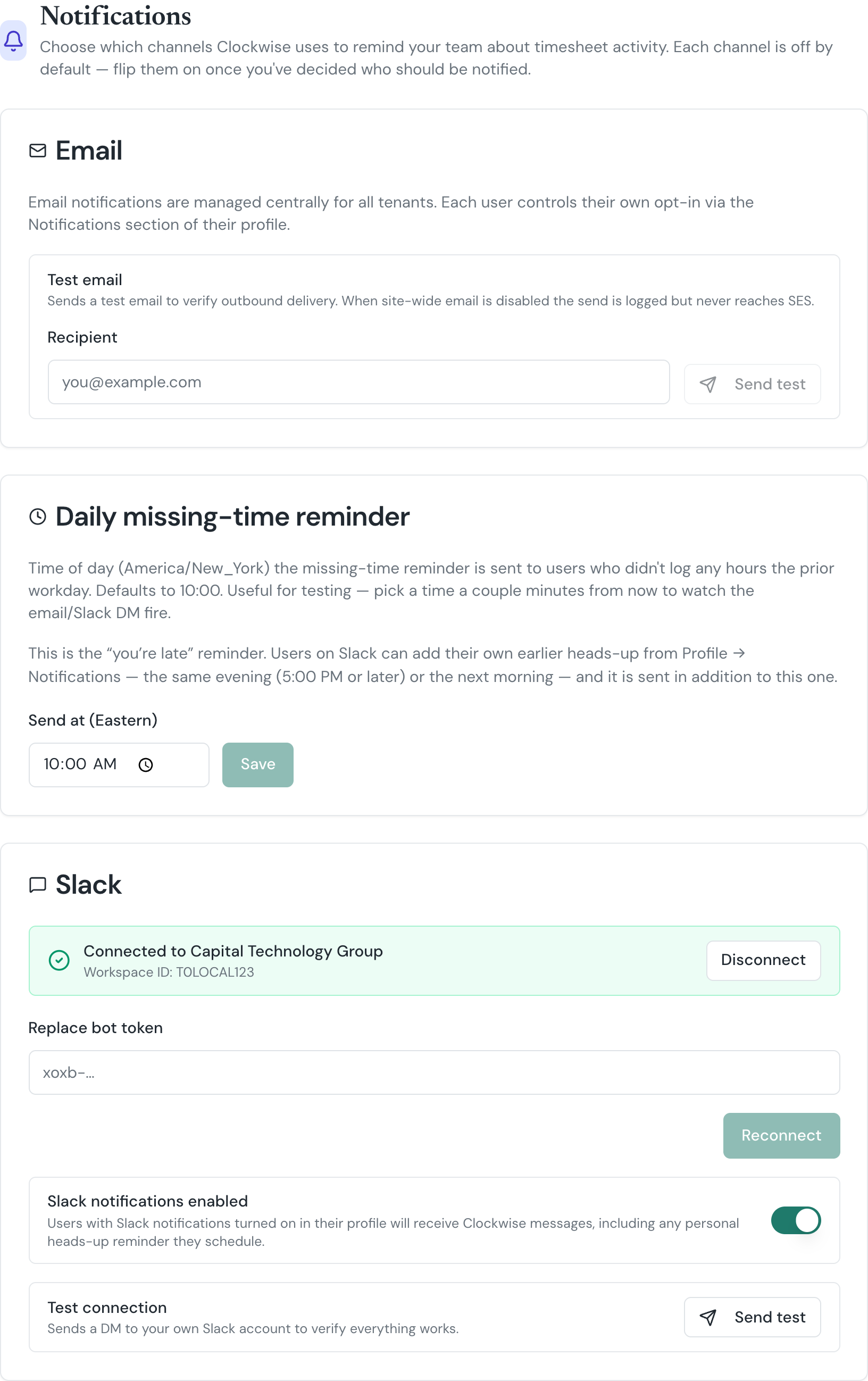 The Notifications settings page