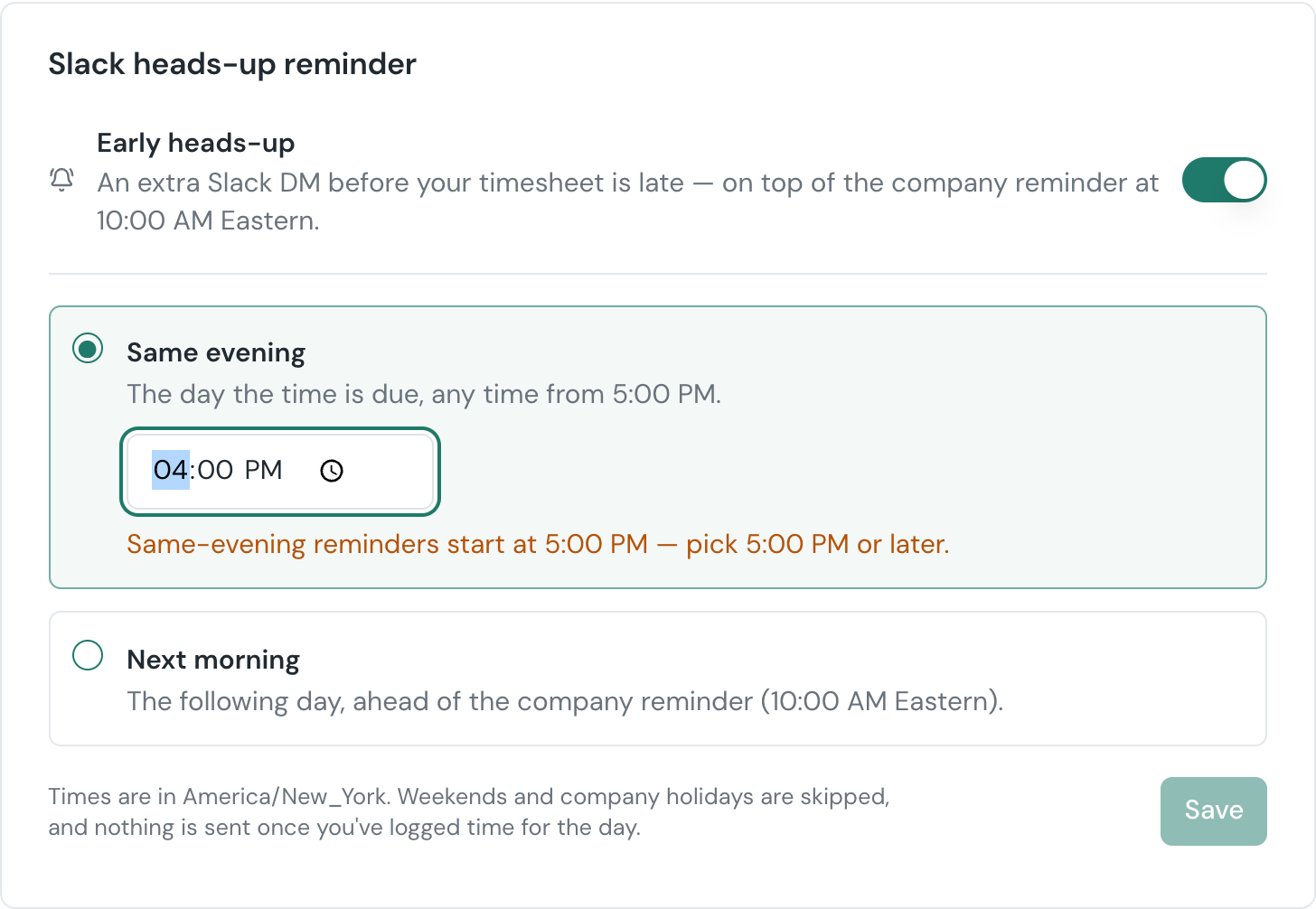 A same-evening time before 5:00 PM is refused